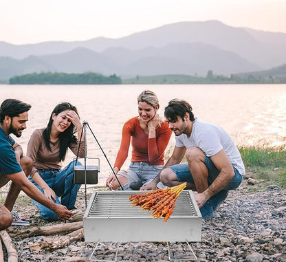 DOITOOL Foldable Stainless Steel Charcoal Grill Rack 36x26.5x17.5cm Portable Bbq Stove for Outdoor Camping and Backyard Barbecue