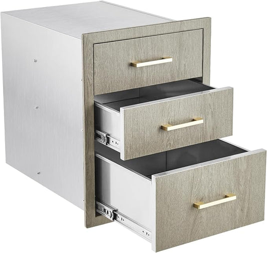 PeakPursuit Stainless Steel Outdoor Kitchen Triple Drawers - Heavy Duty with Handles, Weather-Resistant Flush Mount for BBQ Island, Patio Grill & Outdoor Cooking Space, 18" W x 23" D x 23" H