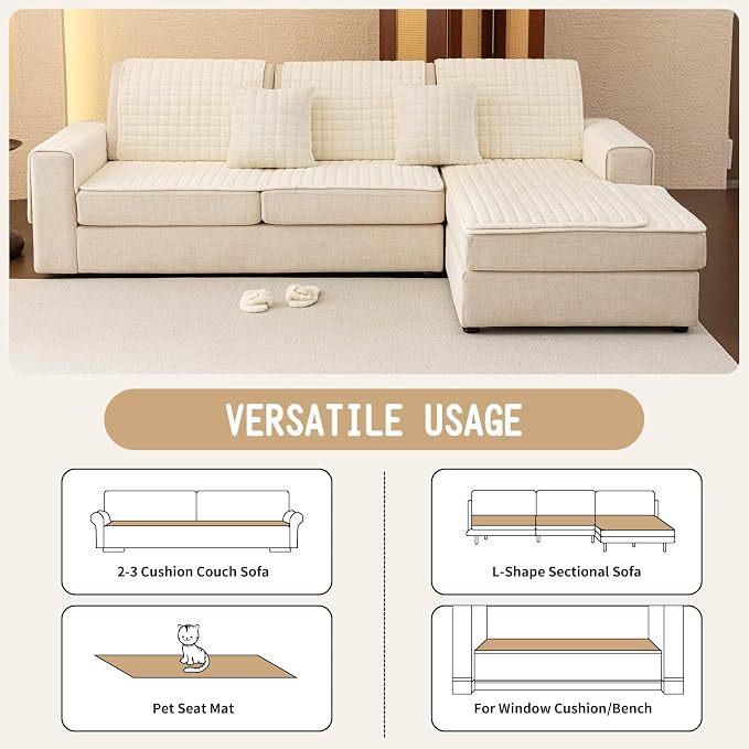 Velvet Couch Covers for Dogs, Dog Sectional Couch Covers, Pet Couchs Cover for Large Sectional, Couchs Protector for Dogs, Sectional Sofa Cover for Pet Washable(1PC,Beige White,27.6"×94.4")