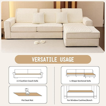 Velvet Couch Covers for Dogs, Dog Sectional Couch Covers, Pet Couchs Cover for Large Sectional, Couchs Protector for Dogs, Sectional Sofa Cover for Pet Washable(1PC,Beige White,27.6"×94.4")