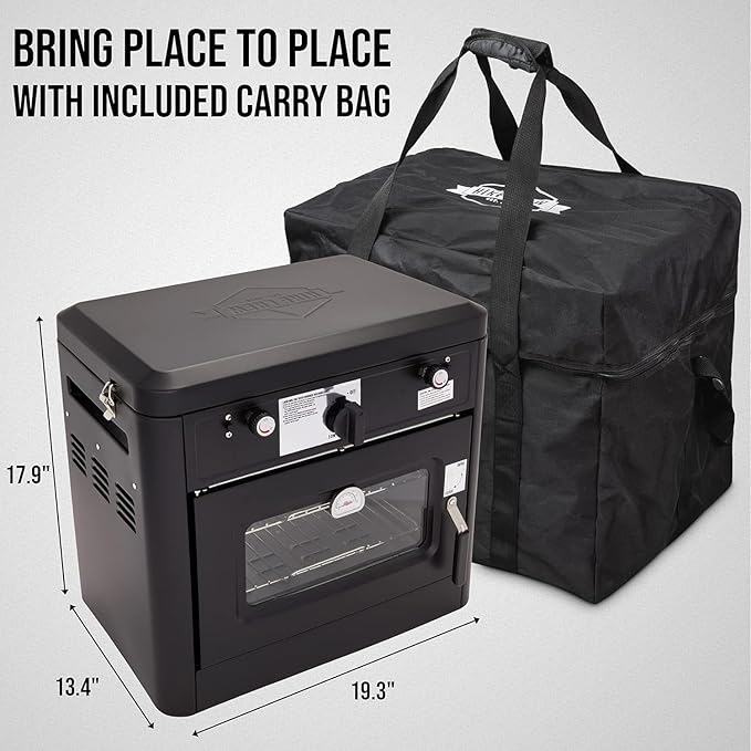 Hike Crew Outdoor Gas Camping Oven w/Carry Bag | CSA Approved Portable Propane-Powered 2-Burner Stove & Auto Ignition, Overheat Safety Shutoff, Built-In Thermometer Hose Regulator Included