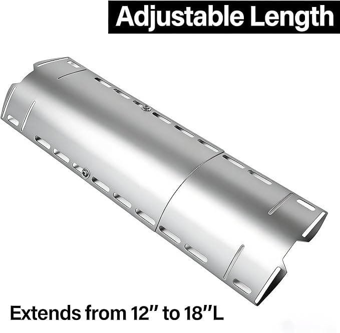 Universal Adjustable Grill Heat Plates, Heat Tents, Flame Tamer Burner Covers, Heavy Duty Heat Plate Shield, Stainless Steel Grill Replacement Parts, Extends from 12" up to 18" L, 2 Pack