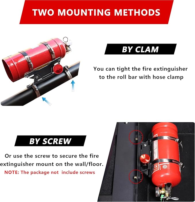 Quick Release Fire Extinguisher Mount - Aluminum Adjustable UTV Roll Bar Fire Extinguisher Holder Mounting Bracket Compatible with Jeep Wrangler TJ JK JL JKU Polaris RZR Ranger Can-Am X3 Universal