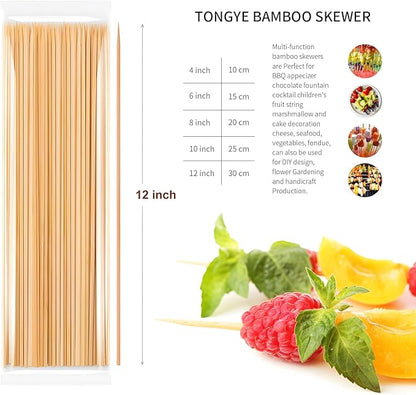 [100 PCS] 12 inch Bamboo Skewers, Premium Wooden Skewers without Splinters, Skewers for Grilling, BBQ, Appetizer, Fruit Kabobs, Chocolate Fountain, Cocktail Toothpicks, and Food Skewer Sticks.