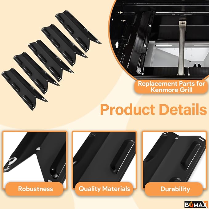 BQMAX Grill Parts for Kenmore 5 Burner 146.23680310 146.47469610 | Porcelain Steel Heat Plate & Burner for Kenmore Grill Replacement Parts 146.30213510, 146.47468610, 640-05057375-7