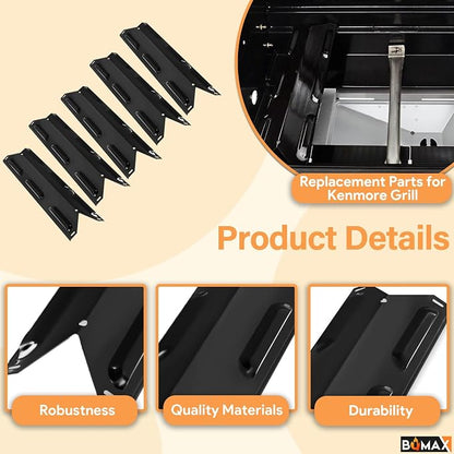 BQMAX Grill Parts for Kenmore 5 Burner 146.23680310 146.47469610 | Porcelain Steel Heat Plate & Burner for Kenmore Grill Replacement Parts 146.30213510, 146.47468610, 640-05057375-7
