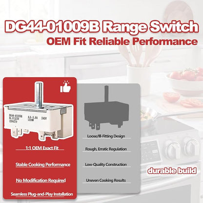 DG44-01009B Infinite Switch Dual Burner Control for Samsung Electric Range Stove Cooktop Surface Element Heat Control Replacement AP5622587 PS4240807 3290424