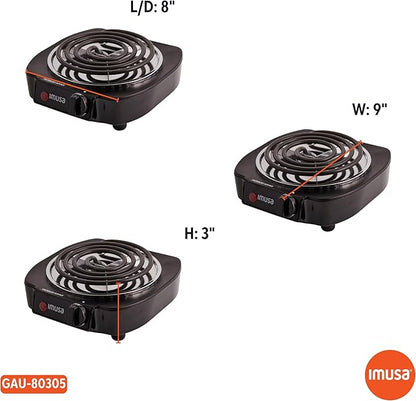 IMUSA USA GAU-80305 Electric Single Burner 1100-Watts, Black | Matte Finish, Adjustable Temperature Control, Power Indicator Light, Portable for Dorms, Offices, And Travel