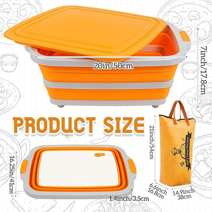 Funnymoom 2pcs Barbecue Prep Set Include Collapsible BBQ Prep Tub with Lid and Cutting Board(4.22 Gal/16l) BBQ Blanket for Resting Meat(21inch) Smoker Blanket Insulated(Orange,Classic Style)