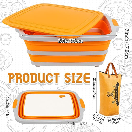 Funnymoom 2pcs Barbecue Prep Set Include Collapsible BBQ Prep Tub with Lid and Cutting Board(4.22 Gal/16l) BBQ Blanket for Resting Meat(21inch) Smoker Blanket Insulated(Orange,Classic Style)