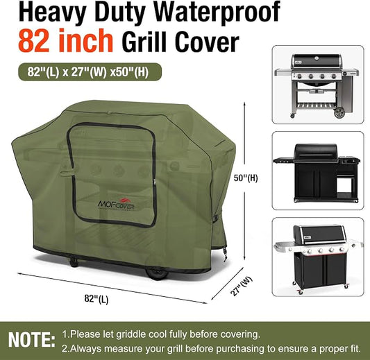 Exclusive Foldable 82 inch Grill Cover, 600D Heavy Duty XXL Outdoor BBQ Cover for 6 Burners Grill Weber Nexgrill CharBroil Monument, Green