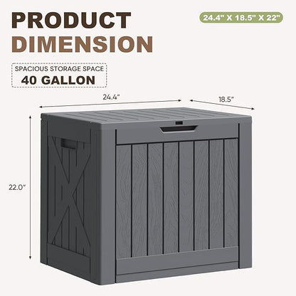 Greesum 40 Gallon Outdoor Deck Box, Resin Storage for Patio Furniture, Garden Tools, Pool Supplies, Weatherproof and UV Resistant, Lockable, Gray