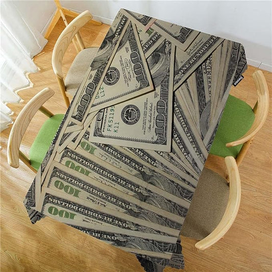 Swono US Dollar Tablecloth Money Hundreds of 100 Dollar Bills Decorative Table Cover for Home, Kitchen, Picnic, Party Banquet and Holiday Tablecloth, 52x70 Inch(4-6 Seats)