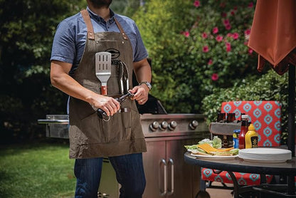 PICNIC TIME NFL BBQ Apron with Tools & Bottle Opener, (Khaki Green with Beige Accents)