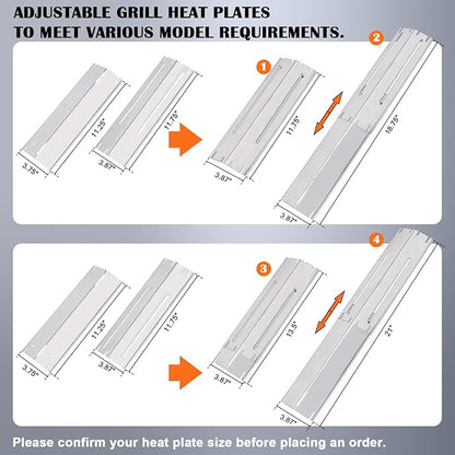 Adjustable Universal Grill Heat Plates For Nexgrill, Dyna Glo, Charbroil, Brinkmann Grill Replacement Parts, Stainless Steel Heat Shield Tent, Burner Covers Guard, Heat Diffuser, Flame Tamer 3 Pack.