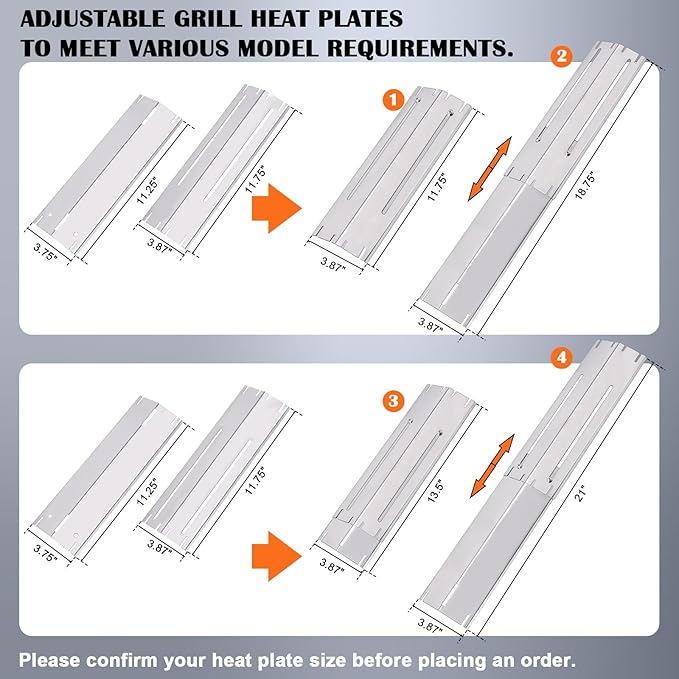 Adjustable Universal Stainless Steel Grill Heat Plates Shield, Heat Tent, Burner Cover, Heat Deflector, Heat Diffuser, Flame Tamer For Nexgrill, Dyna Glo, Charbroil, Brinkmann Grill Replacement Parts.