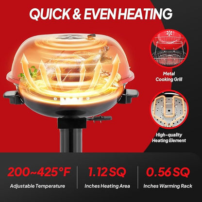 ROVSUN 1600W Vertical Electric Grill with Lid, Red 304 Stainless Steel Grill w/Detachable Pull-out Drip Tray, Double Layer Design, Portable & Removable, for Indoor and Outdoor Use