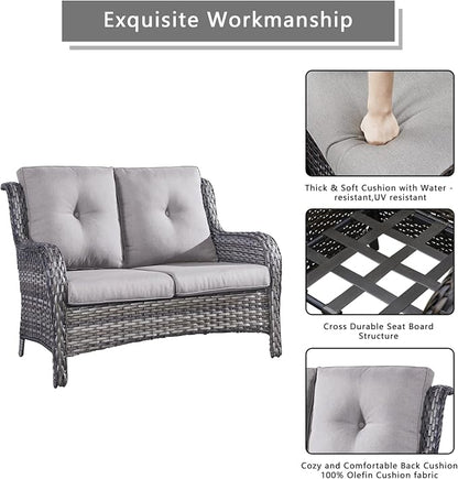 Rilyson Luxury Patio Outdoor Wicker Loveseat, 500 Lbs Weight Capacity Rattan Outdoor 2 seat Sofa Wicker with Deep Seating and Replaceable Cushions for Outside Porch Deck Balcony (Mixed Grey/Grey)