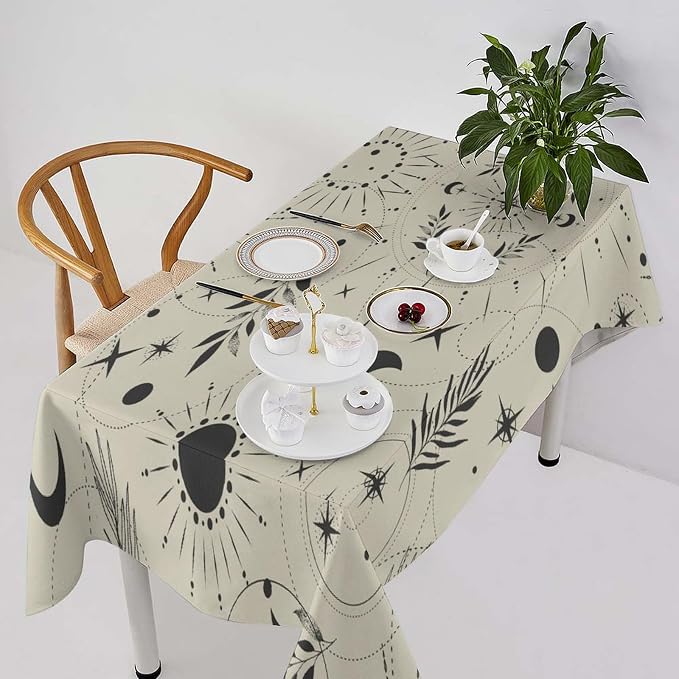 Sun Moon Tablecloth Vintage Boho Mystical Celestial Star Galaxy Space Table Cloth Water Resistant Wipeable Table Cover for Picnic Party Holiday Kitchen Dinner 60"x90"