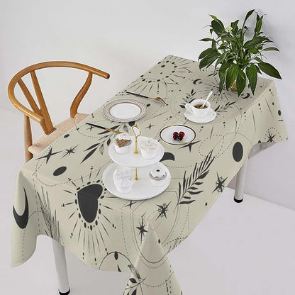 Sun Moon Tablecloth Vintage Boho Mystical Celestial Star Galaxy Space Table Cloth Water Resistant Wipeable Table Cover for Picnic Party Holiday Kitchen Dinner 60"x90"