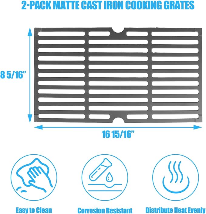LS'BABQ Grill Replacement Parts Kit for Nexgrill Deluxe 2-Burner 720-0864R 720-0864BL 720-0864BA, Cast Iron Cooking Grates Heat Plates Burner Tube for Expert 2-Burner Grills 720-0864T