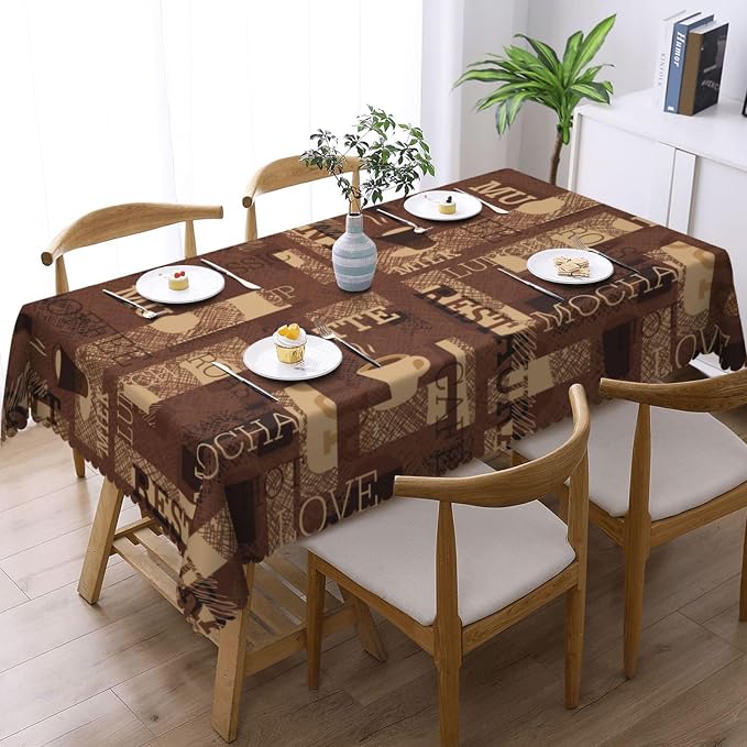 Coffee Theme Rectangular Tablecloth, Latte Coffee Table Cloth Washable Tablecloths Decorative Table Cover for Kitchen, Dining, or Parties 54x72 Inches
