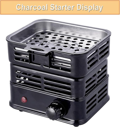 3D Multipurpose Turbo Coal Burner,Multipurpose Electric Charcoal Burner Coconut Charcoal Starter Heating Zones with Stainless Detachable Tongs, 1000W High Power Cube Coil Burner Fire Starter,Black