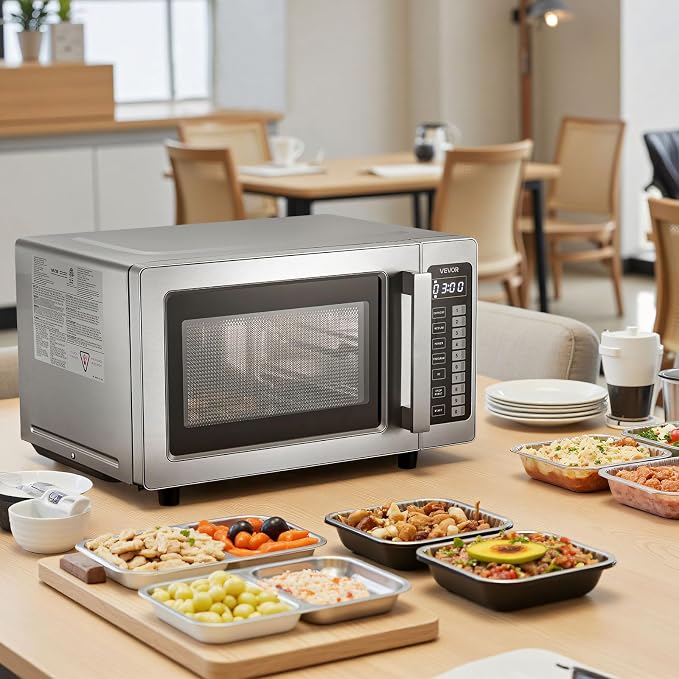 VEVOR Commercial Microwave Oven, 0.9 Cu Ft, 1000W Digital Stainless Steel Countertop Microwave Oven with Touchscreen, 10 Cooking Presets, 5 Power Levels, Multi-Lock Door & Easy Clean for Restaurants | Digital Microwave with Touchscreen,0.9 Cu Ft,10 Coo...