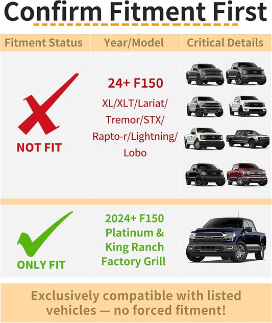 LED Grill Lights for Ford F150 2024-2026 King Ranch & Platinum Only, Amber | Direct-Snap F150 Front Grille Marker Lights, OEM-Style Fit, IP68 Waterproof, Raptor-Style Front-End Upgrade, Off-Road Ready