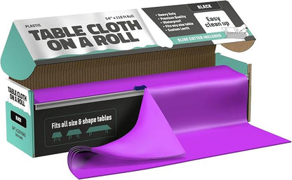 Tablecloth Roll – 54" X 110' Purple Premium Plastic Table Cloths with Cutter Box - Cut to Size - Decorative Rectangle Table Cover Smooth Tablecloth - Disposable Table Cloths for Parties, Weddings.
