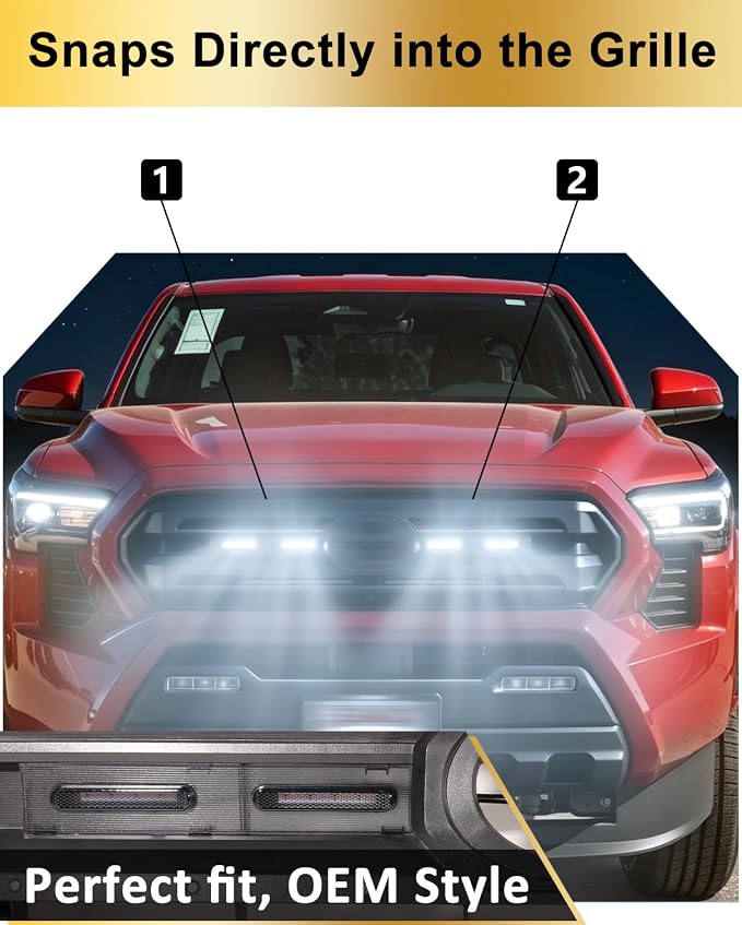 LED Front Grill Lights for Toyota Tacoma 2024 2025 2026 SR SR5, White | 4th Gen Tacoma Raptor Grille Lights, Upgrade Tacoma LED Lights, Snap-in Installation, OEM Style, Off-road Driving