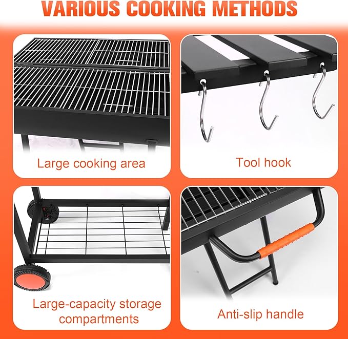 Generic Barrel Barbecue Charcoal Grill 871 Square Inches Cooking Area Outdoor BBQ Grill with 2 Foldable Side Tables Charcoal Barrel Grills for Patio Backyard Camping Picnics Tailgating Parties