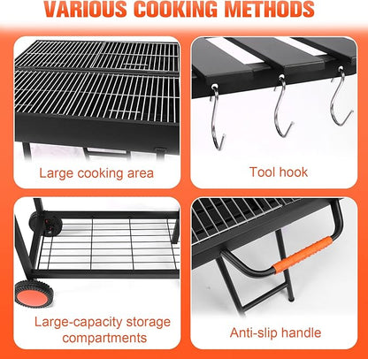 Generic Barrel Barbecue Charcoal Grill 871 Square Inches Cooking Area Outdoor BBQ Grill with 2 Foldable Side Tables Charcoal Barrel Grills for Patio Backyard Camping Picnics Tailgating Parties