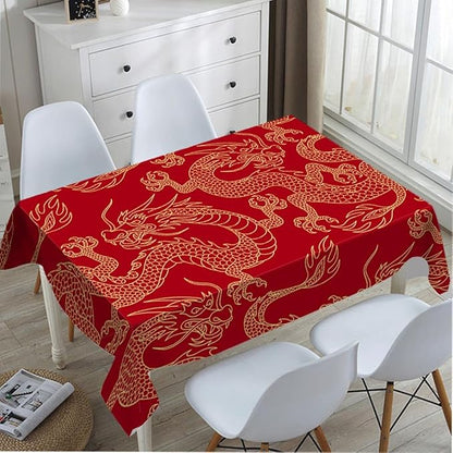 TKS MITLAN Tablecloth Dragon Table Cloth Rectangle Table 60 x 84 Inch Traditional Flying Mascot Animal Chinese Dragons Kitchen Decorations for Home Dinner Party