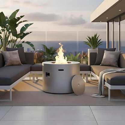 32 Inch Round Propane Fire Pit Table – 50,000 BTU Outdoor Gas Fire Table for Patio, Deck, Backyard, CSA Certified, Alloy Steel with Waterproof Cover, Lava Rocks & Lid, Gray