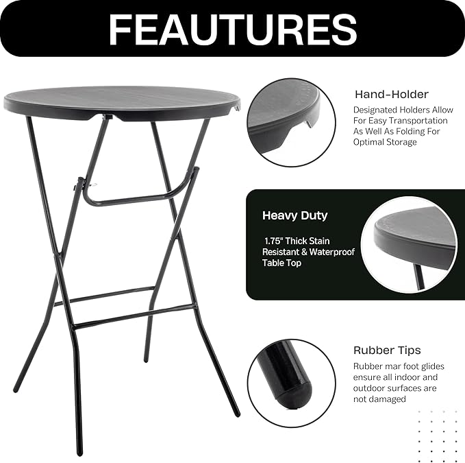 BTExpert Set of 2, 32" Round 43" Bar High Top Folding Cocktail Table Commercial Portable for Drink Patio Banquet Card Plastic Coffee Dining Wedding Party Event Home Kitchen Outdoor Black