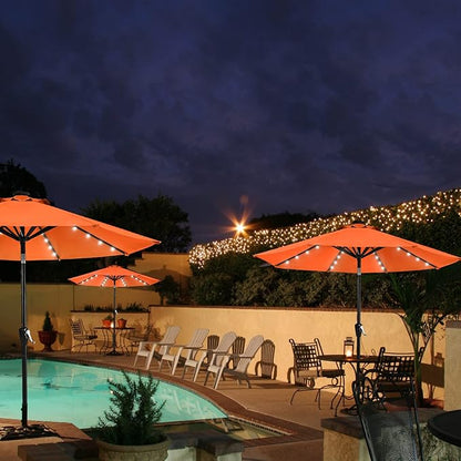MASTERCANOPY 9FT 8Ribs Patio Umbrella with 32 Solar LED Lights, Outdoor Market Umbrella with Tilt & Crank, UV Protection & Fade Resistant Fabric, Easy Set-Up for Garden, Deck, Pool (Orange)