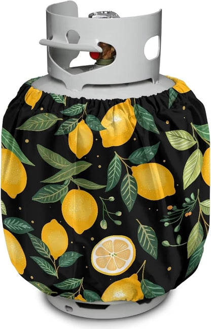 Dual Propane Tank Cover 20lb Gas Tank Cover Outdoor 600D Heavy Duty Waterproof Covers Fits Standard 20 lb Cylinder, 13.7'' x 16.5'' Lemon Leaf