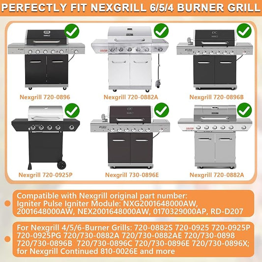 7 Outlet Pulse Igniter for Nexgrill Replacement Parts, Nexgrill Igniter DHL-128-7Q Nexgrill Grill Parts 720-0896B 720-0898 720-0896X 720-0896C, Nexgrill Deluxe 6 Burner 2001648000AW Tact Push Button
