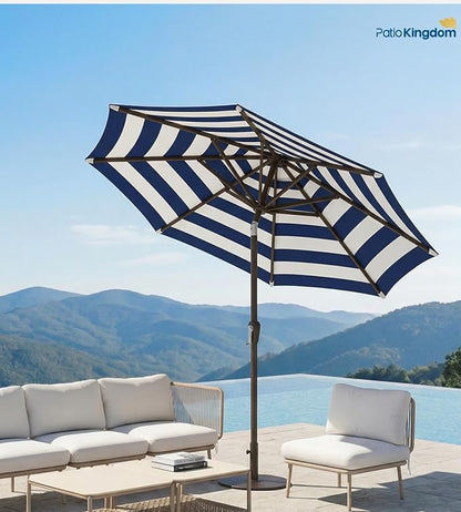 PatioKingdom Auto-Tilt 9FT Patio Umbrella Outdoor with 8 Sturdy Fiberglass Ribs,Market Table Umbrella for Pool,Backyard,Deck and Garden