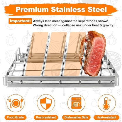 Rib Rack for Smoking and Grilling, Smoking-holds Up to 4 Full Racks of Ribs for Standing Rib Roast, Stainless Steel Meat Resting Rack for Outdoor Grill Camping Picnics Barbecue Grills and Smokers
