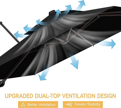 10x13 FT Patio Umbrella, Large Cantilever Rectangular Double Top Heavy Duty Offset Umbrellas with 360° Rotation, Outdoor shade for Garden Deck Pool Patio, Black