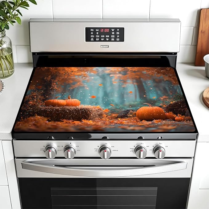 Multi-Design Stove Cover for Glass/Electric Stoves - 3-in-1 Heat-Resistant Protector Mat, Non-Slip Drying Rack 28"x20"