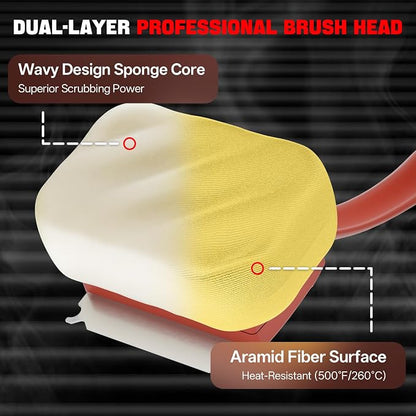 Grill Brush Bristle Free, Steam Grill Cleaning Brush with Detachable & Dishwash-Safe Brush-Head, Ergonomic Comfort Grip for Cast Iron/Stainless-Steel Grates, Safe Barbecue Grill Cleaner