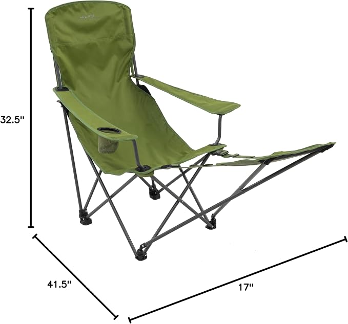 ALPS Mountaineering Escape Lounge Camping Chairs for Adults with Footrest and Adjustable Armrests, Sturdy Steel Frame, Compact Foldable Design, and Carry Bag