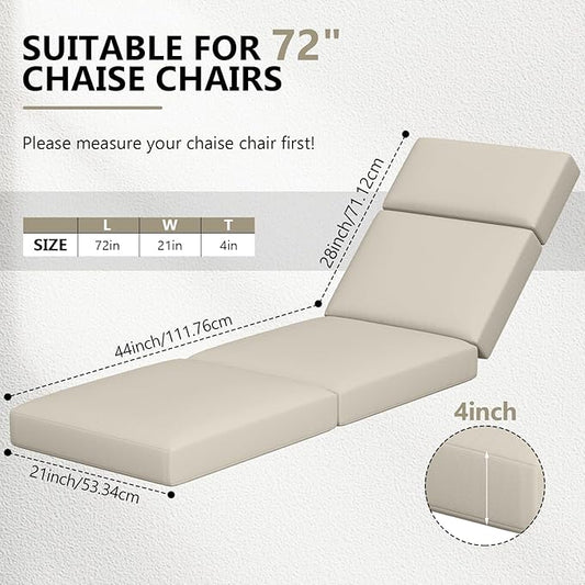 2 Pcs Chaise Lounge Cushions Outdoor, 80 x 26 x 4 Inch Lounge Chair Cushions for Outdoor Furniture - Waterproof Lounge Patio Replacement Cushion, 4In Thick Fade-Resistant Patio Chaise Lounge Cushion
