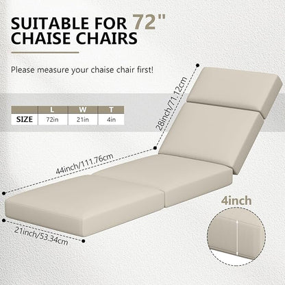 Chaise Lounge Cushions Outdoor, 72 x 21 x 4 Inch Lounge Chair Cushions for Outdoor Furniture - Waterproof Lounge Patio Replacement Cushion, 4In Fade-Resistant ThickPatio Chaise Lounge Cushion
