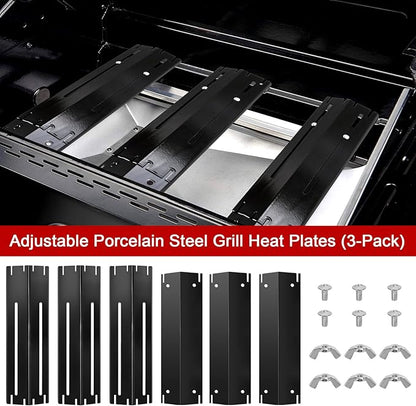 GasSaf Adjustable Heat Plate Shield, Universal Heat Plates for Expert Grill Parts Extend from 11.75" up to 21" L, Flame Tamer Replacement Part for Charbroil Chargriller Brinkmann Thermos Grills 3-Pack