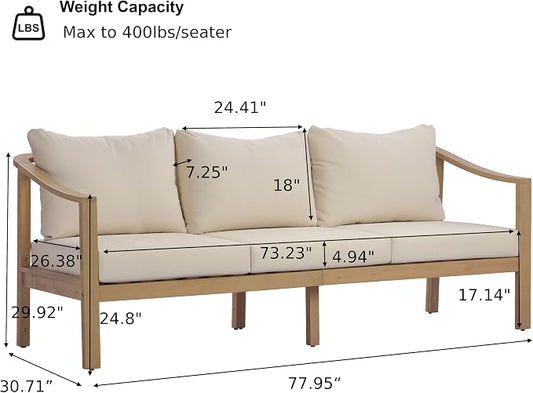 Merax 5 Piece All-Weather Acacia Wood Outdoor Conversation Set, 8-Seater | Patio 2 3-Seater Sofas, 2 Club Chairs with Coushions, 1 Coffee Table for Backyard, Deck, Poolside, Easy Assemble, Teak+ Beige