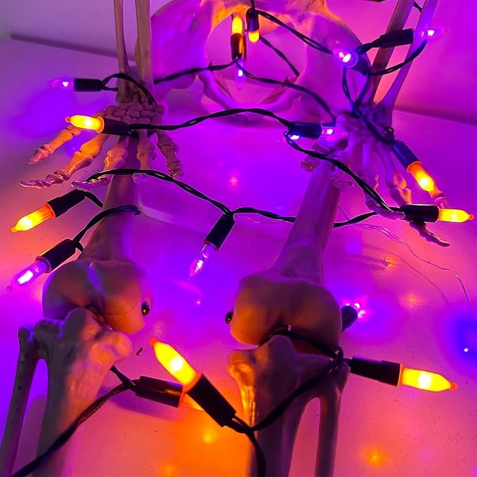 WATERGLIDE 2 Pack 50 LED Outdoor Halloween Lights, 16 FT Mini String Light with 8 Modes, Waterproof Battery Operated Tree Lights for Indoor Outdoor Patio Garden Party Decoration, Orange & Purple